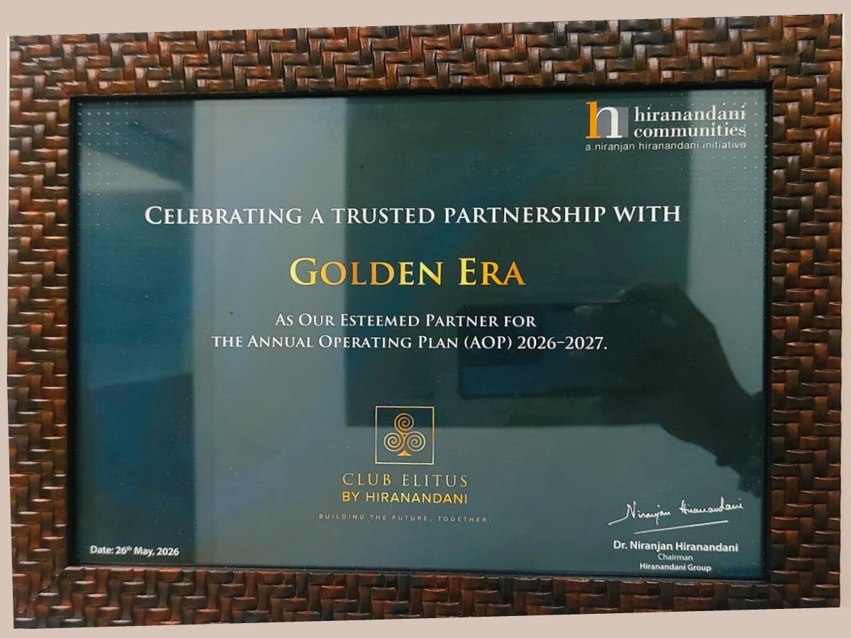 Hiranandani Communities certificate celebrating partnership with Golden Era for AOP 2026-2027