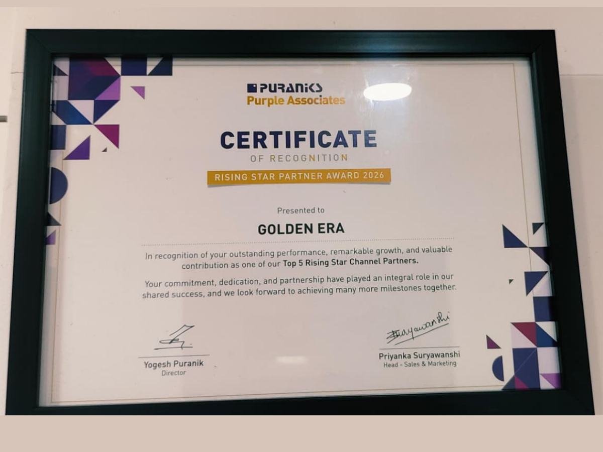 Puraniks Purple Associates Rising Star Partner Award 2026 certificate presented to Golden Era
