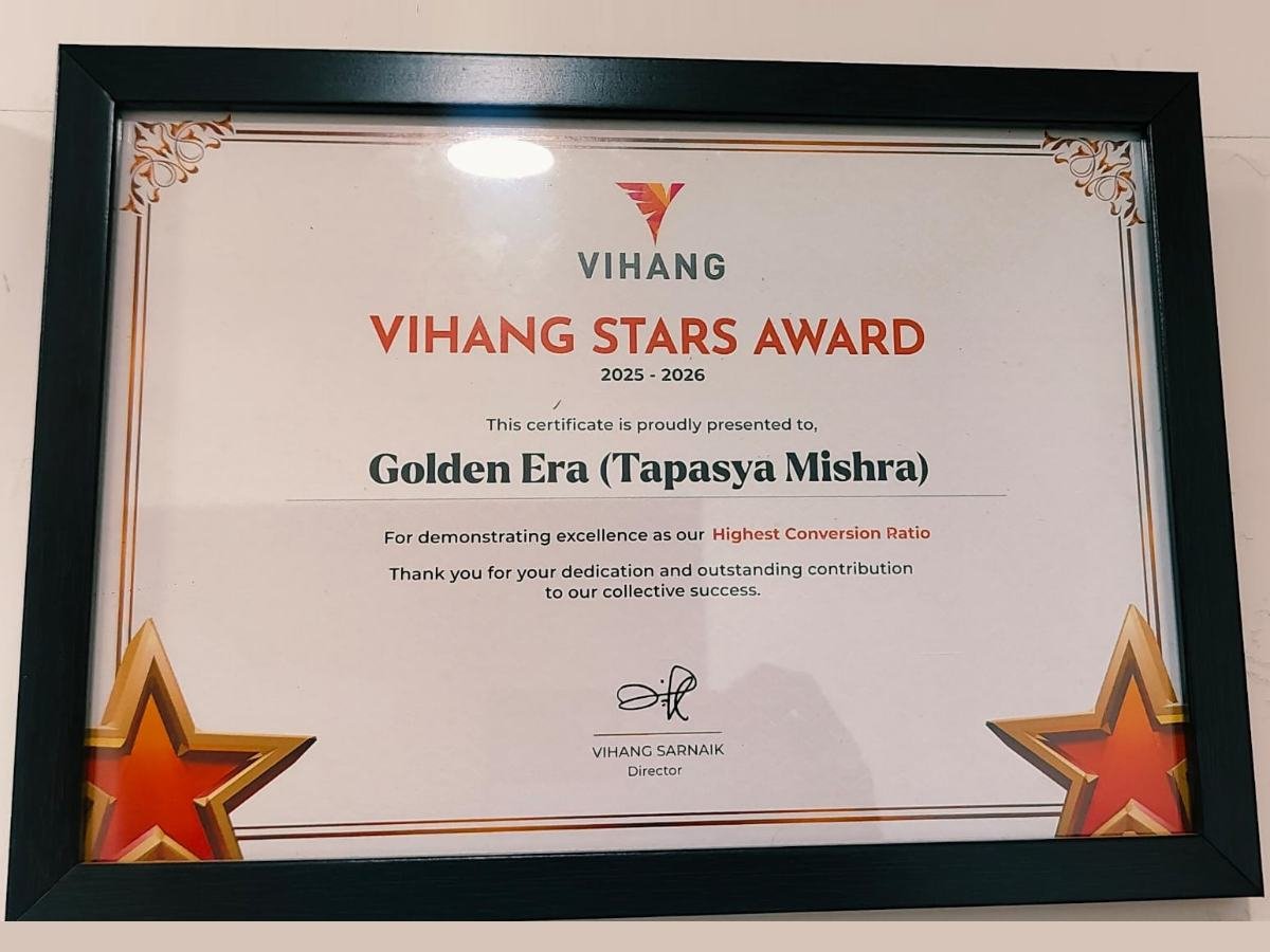 Vihang Stars Award 2025-2026 certificate presented to Golden Era for highest conversion ratio